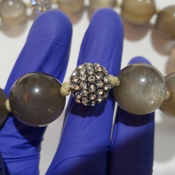 Silver tone Chunky Olive Color Beads Rhinestone Ball Necklace - Women's Jewelry - Picture 6 of 8